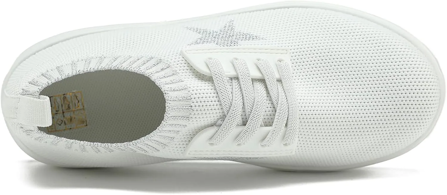 Girls White Running Shoes - Lightweight Breathable Sneakers for Kids and Toddlers - Mesh Casual Sports Tennis Shoes