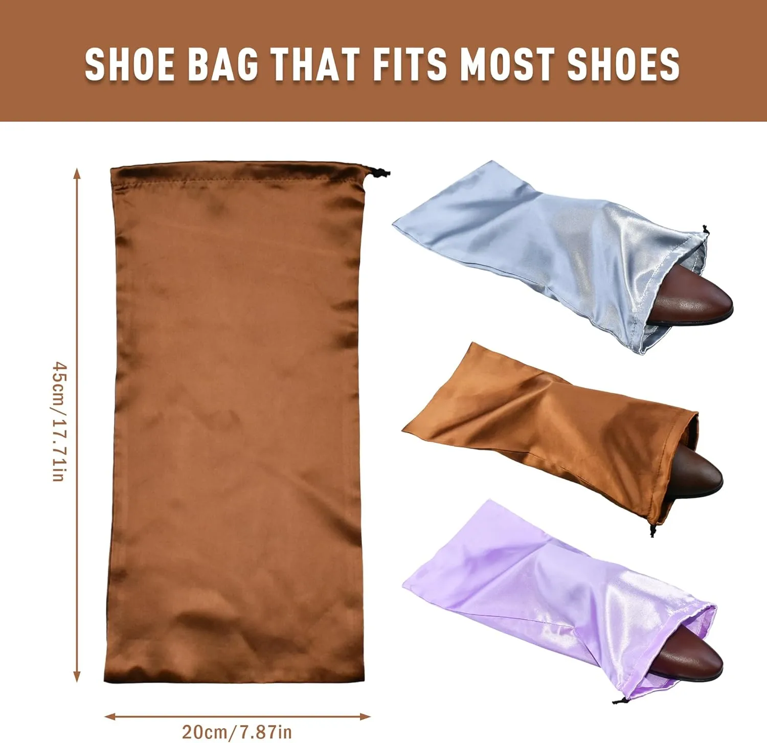 GONGKANGYUAN 10 Pack Shoe Bags for Travel Satin Fabric Shoe Bag with Drawstring for Men Women Travel Protecting Storing Shoes (Grey)