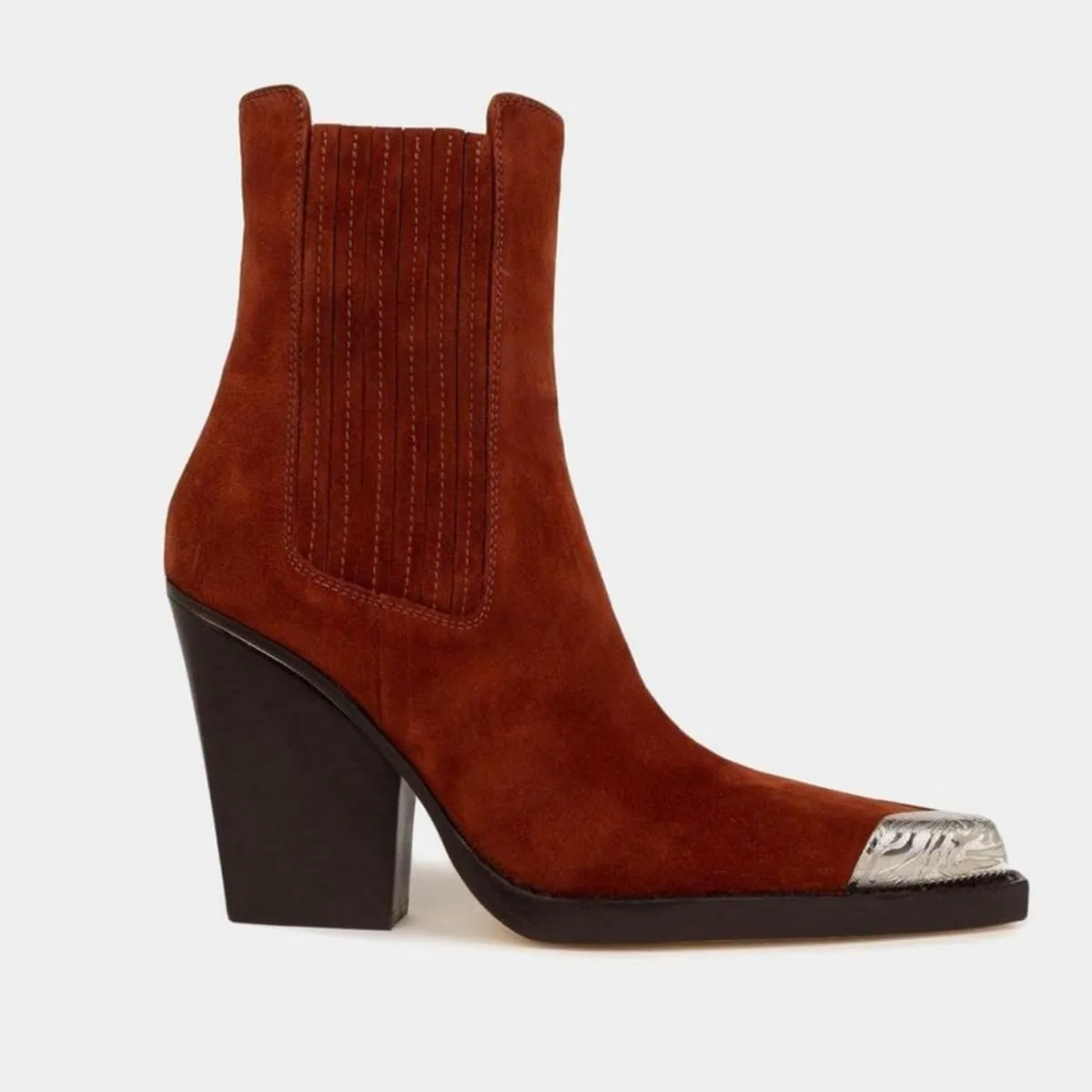 Goolita Suede Western Cowboy Boots For Women Metal Pointed Toe Stacked Block Heel Cowgirl Ankle Boots Vintage Slip On Short Booties