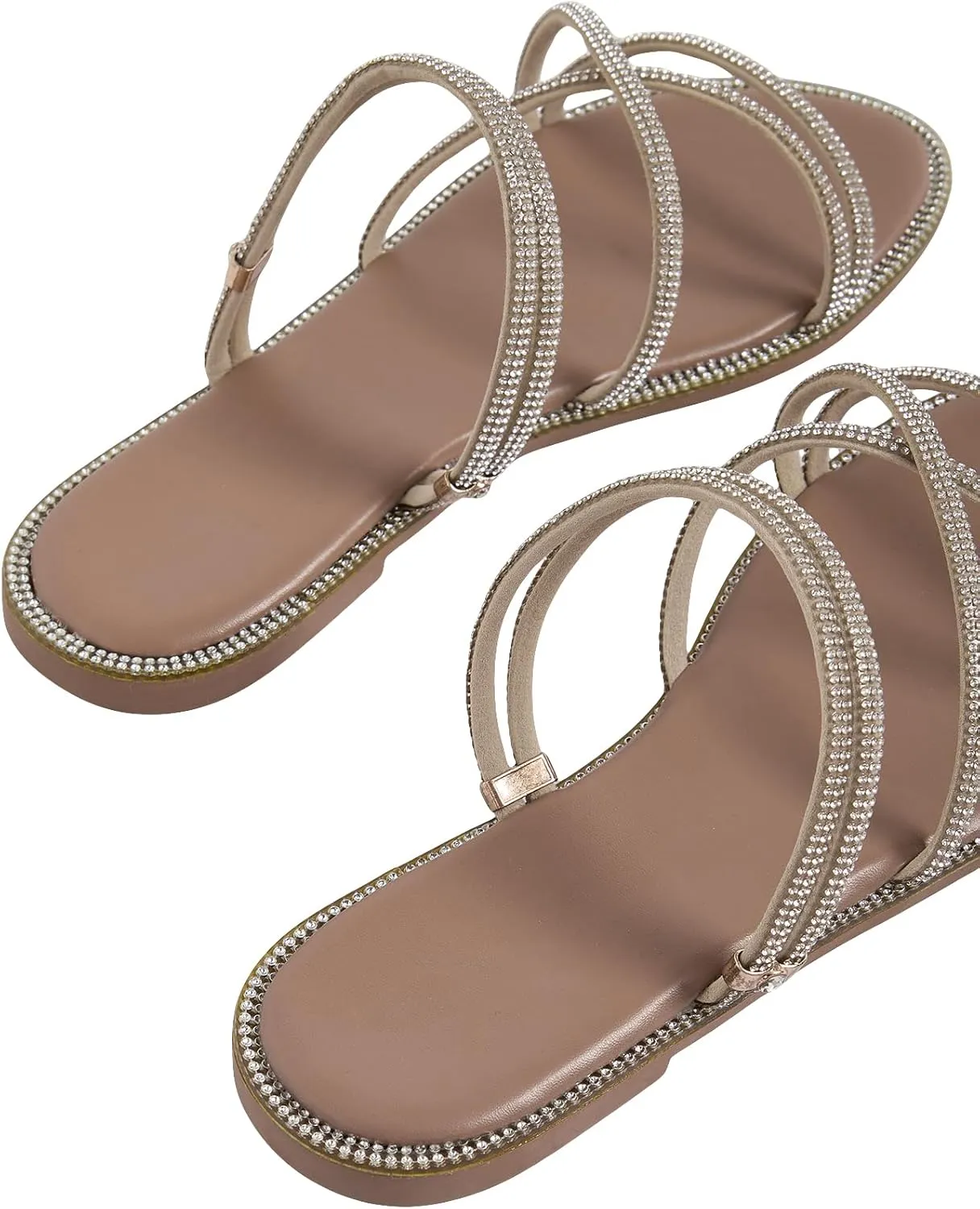 GORGLITTER Women's Rhinestone Strappy Flat Sandals Criss Cross Slip on Slide Sandals
