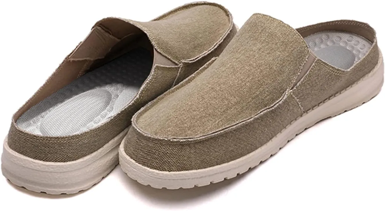 GOSPT Men's Canvas House Slippers Slip on Clog Backless Loafers Comfort Shoes