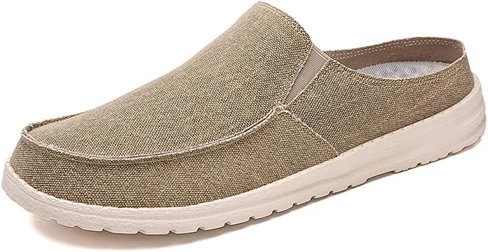 GOSPT Men's Canvas House Slippers Slip on Clog Backless Loafers Comfort Shoes