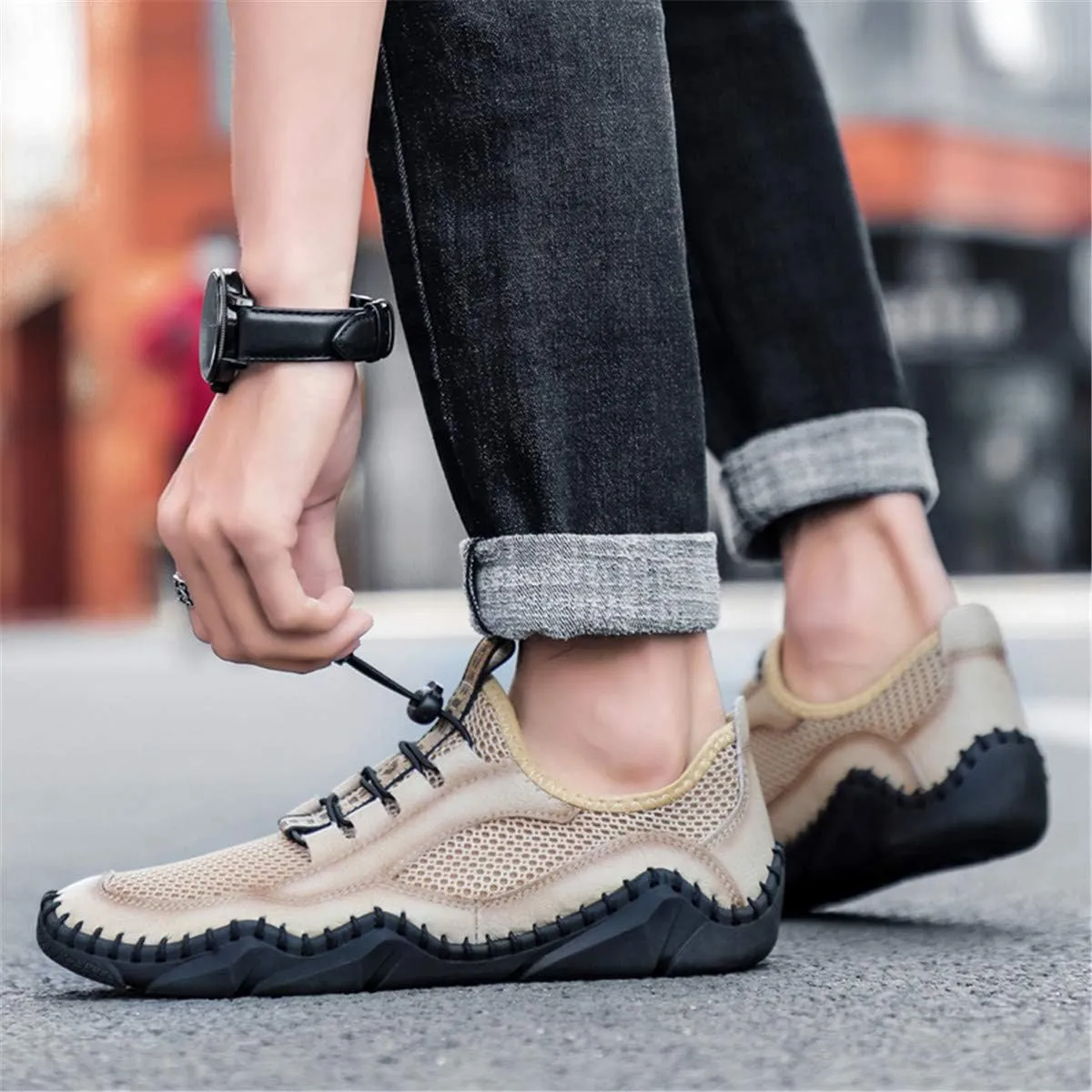 Gospt Mens Mesh Breathable Walking Shoes Slip-on Loafers Summer Beach Sandals