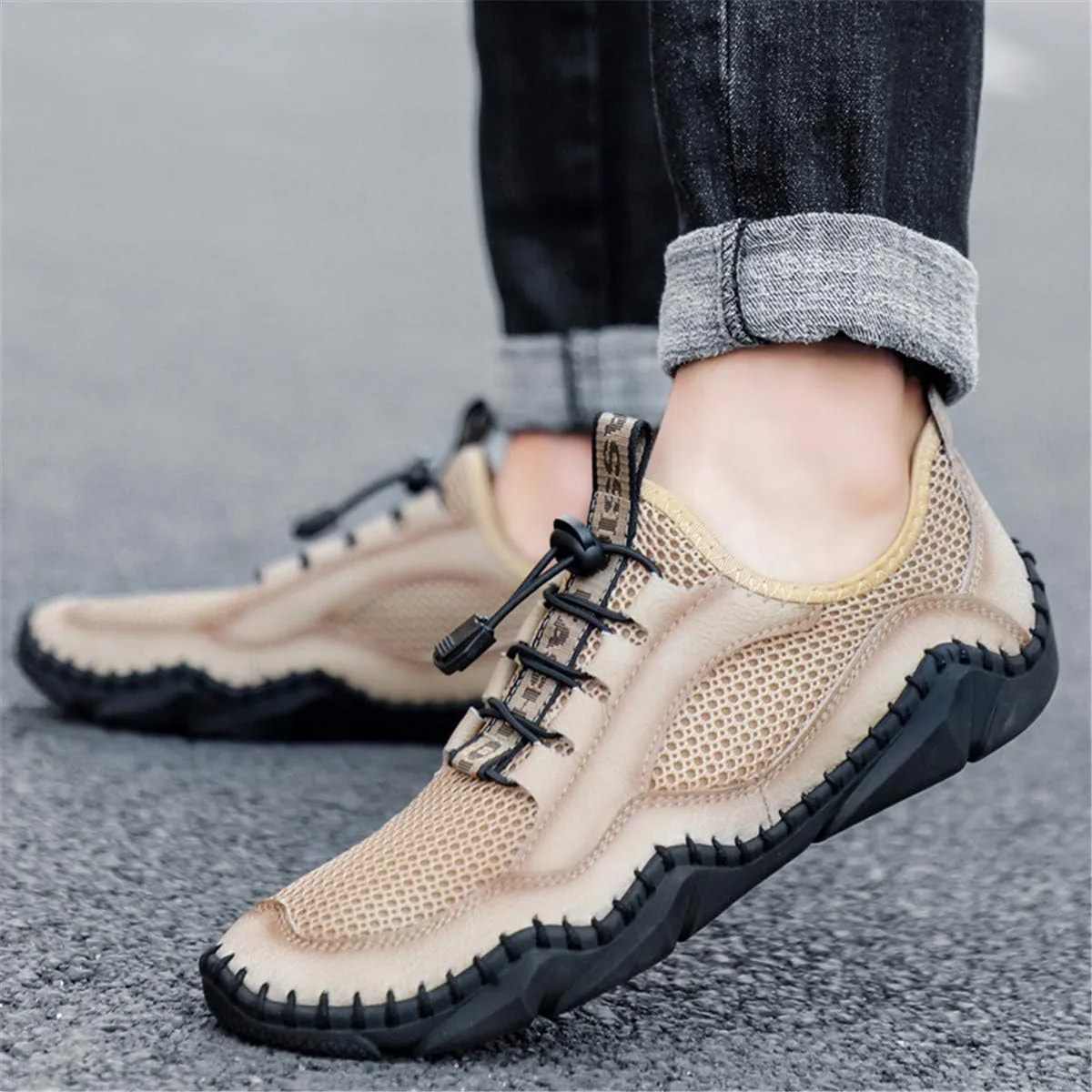Gospt Mens Mesh Breathable Walking Shoes Slip-on Loafers Summer Beach Sandals