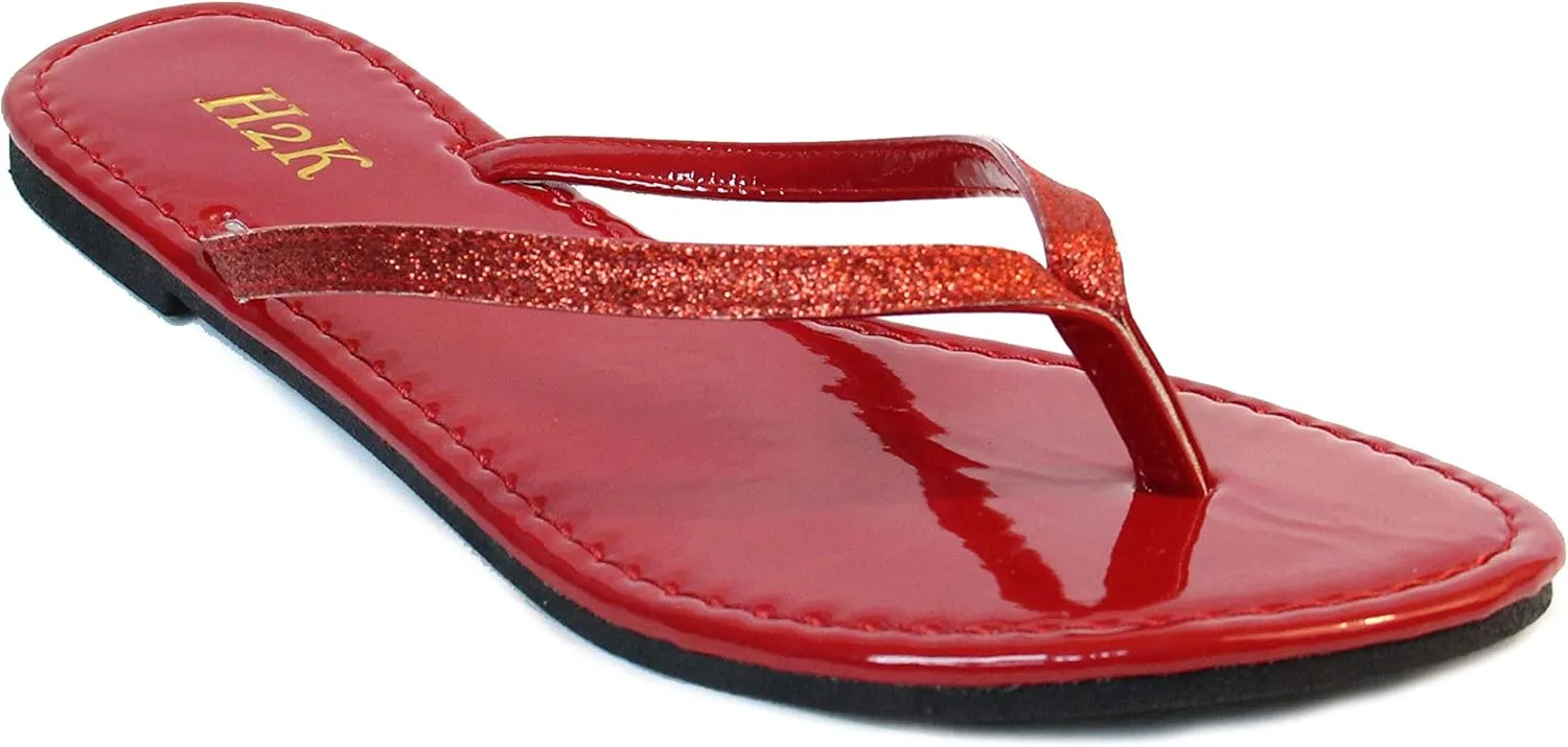 H2K Women's Glitter Flat Thong Sandal