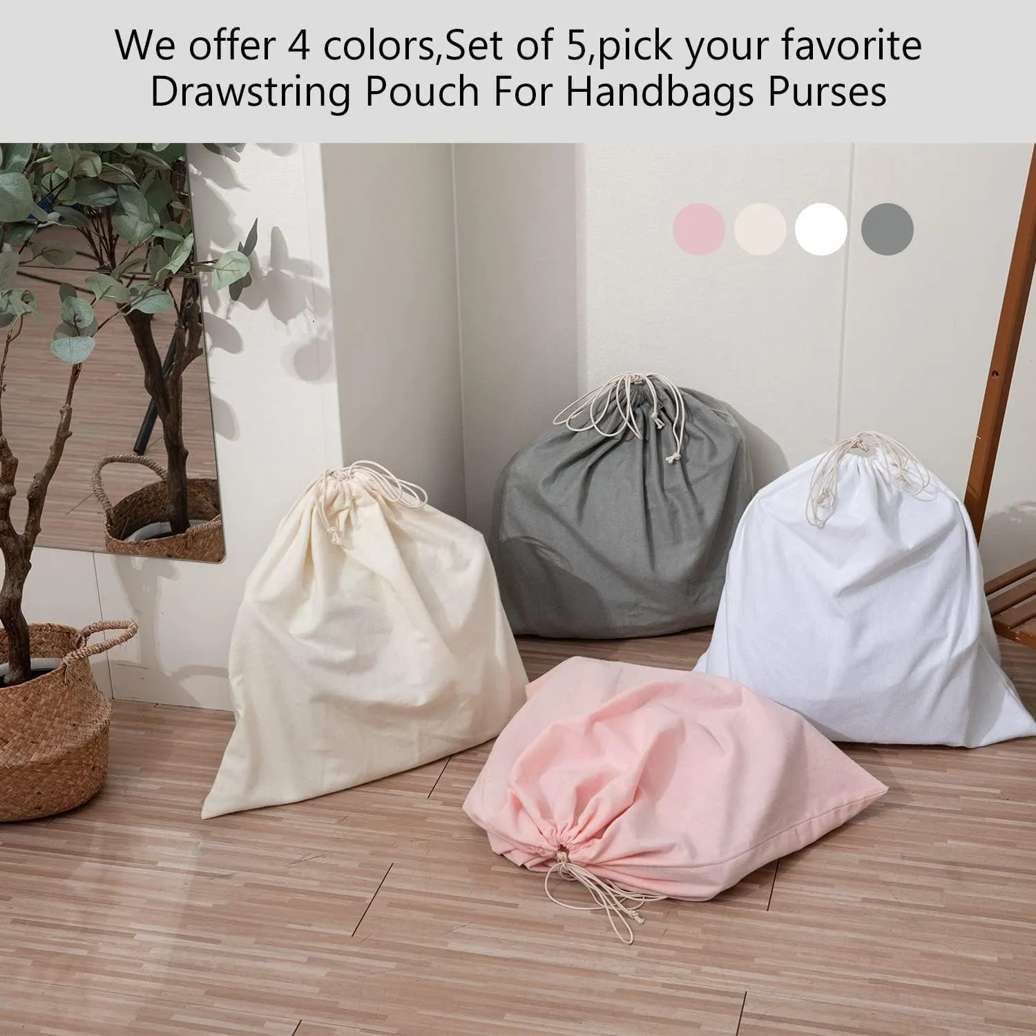 HAMBOLY 100% Cotton Bags 5 Pack Dust Cover Storage Pouch with Drawstring Closure for Packaging Handbags Purses Pocketbooks Shoes Boots, Beige (21 x 19 in)