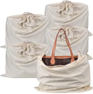 HAMBOLY 100% Cotton Bags 5 Pack Dust Cover Storage Pouch with Drawstring Closure for Packaging Handbags Purses Pocketbooks Shoes Boots, Beige (21 x 19 in)