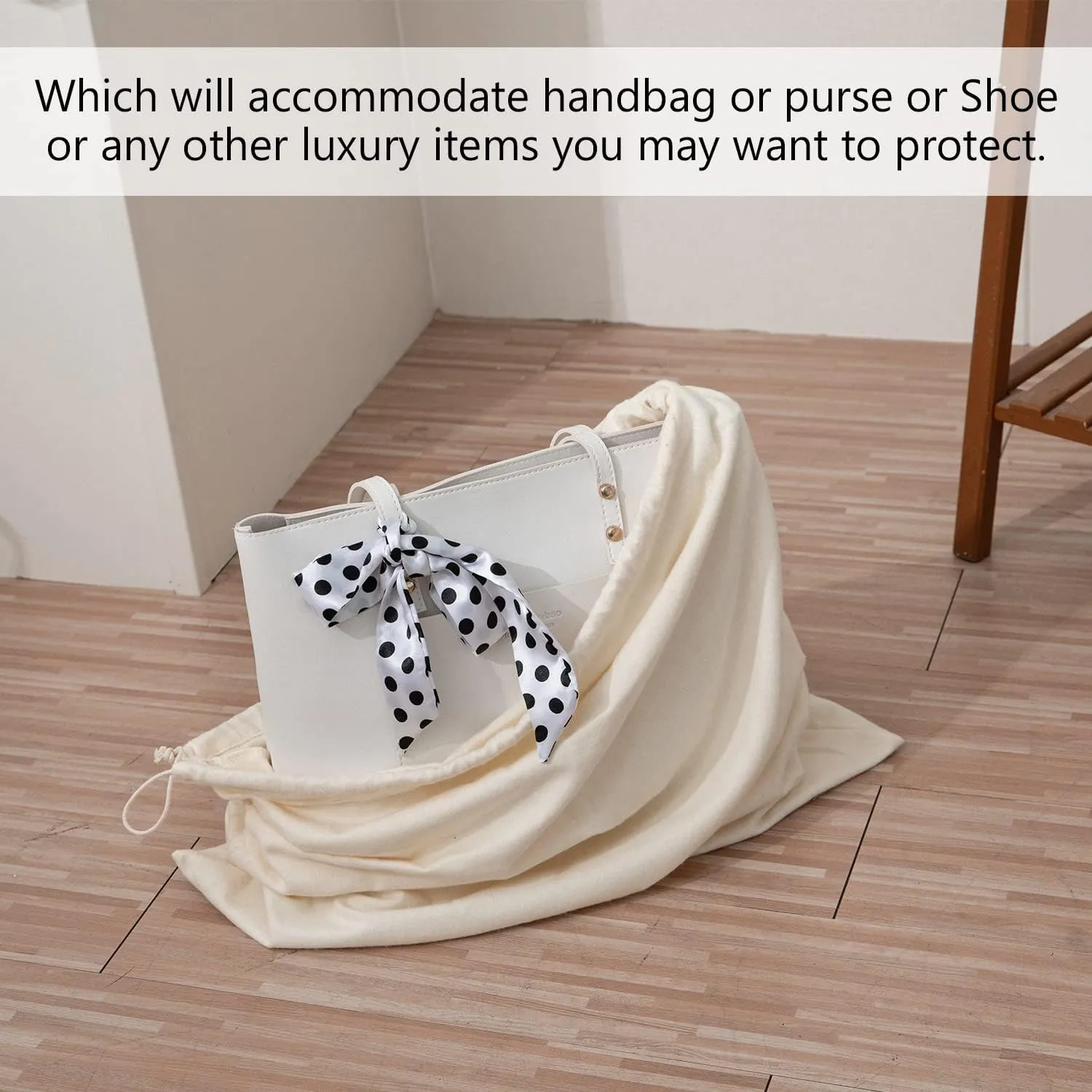HAMBOLY 100% Cotton Bags 5 Pack Dust Cover Storage Pouch with Drawstring Closure for Packaging Handbags Purses Pocketbooks Shoes Boots, Beige (21 x 19 in)
