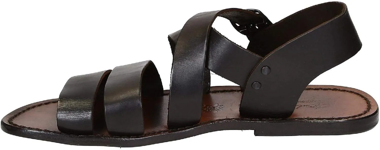 Handmade in Italy Mens Sandals in Dark Brown Leather