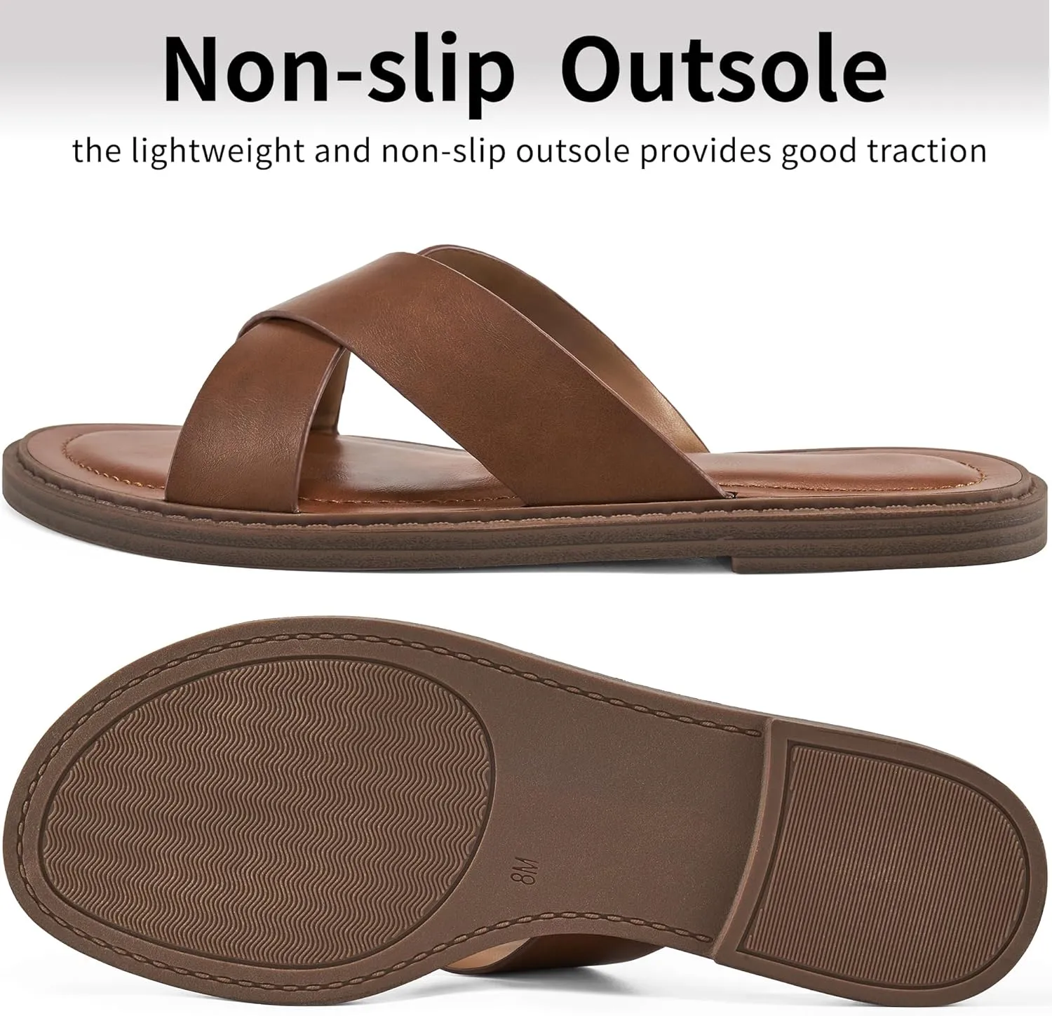 HARENCE Womens Flat Slides Sandals: Dressy Summer Slip On Flats Shoes Comfortable Open Toe Walking Beach Slide Sandal