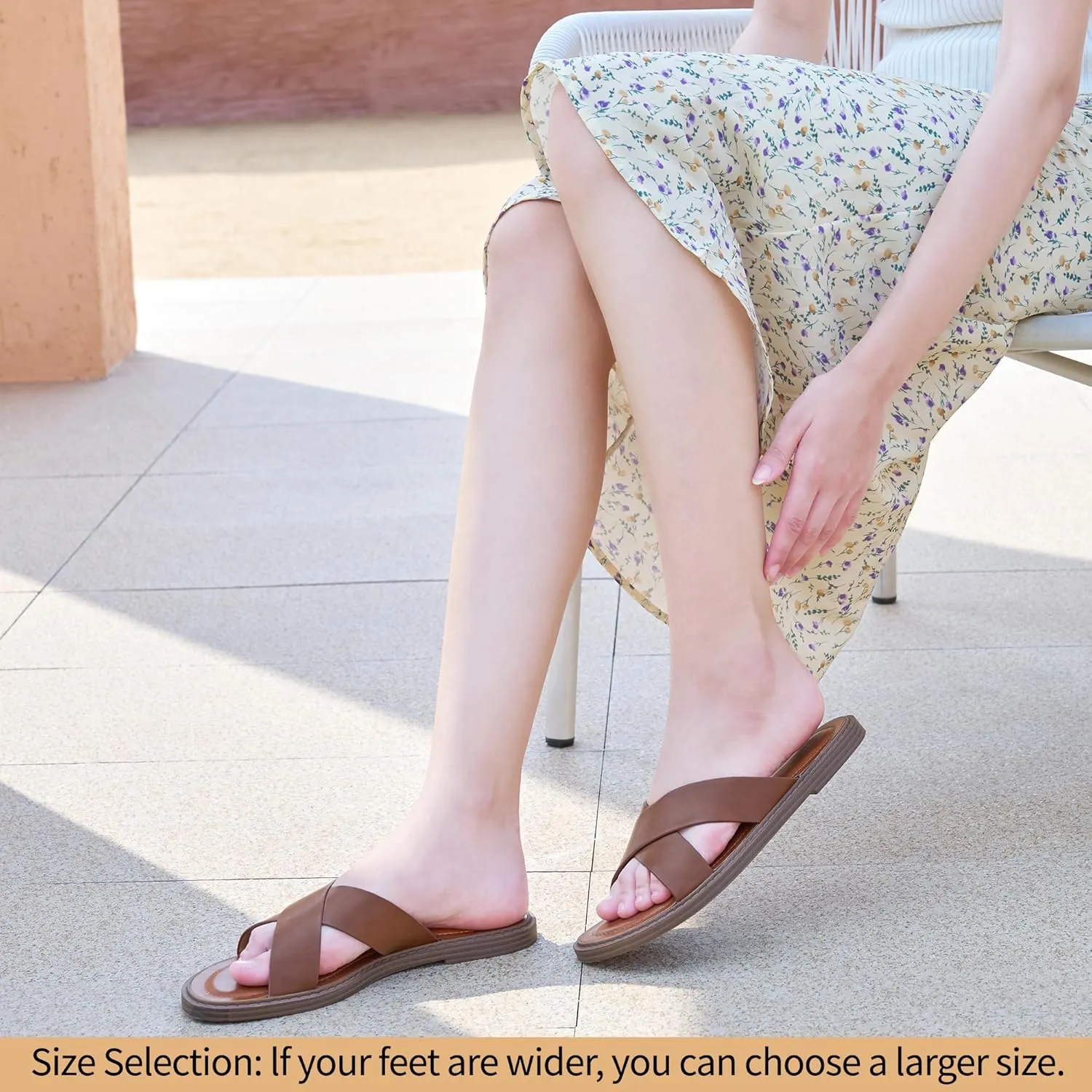 HARENCE Womens Flat Slides Sandals: Dressy Summer Slip On Flats Shoes Comfortable Open Toe Walking Beach Slide Sandal