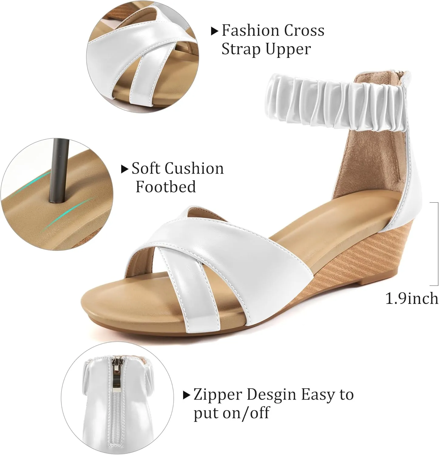 HARENCE Womens Sandals Wedge Shoes: Comfortable Dressy Platform Sandal with Zipper Summer Gladiator Open Toe Low Heel Wedges