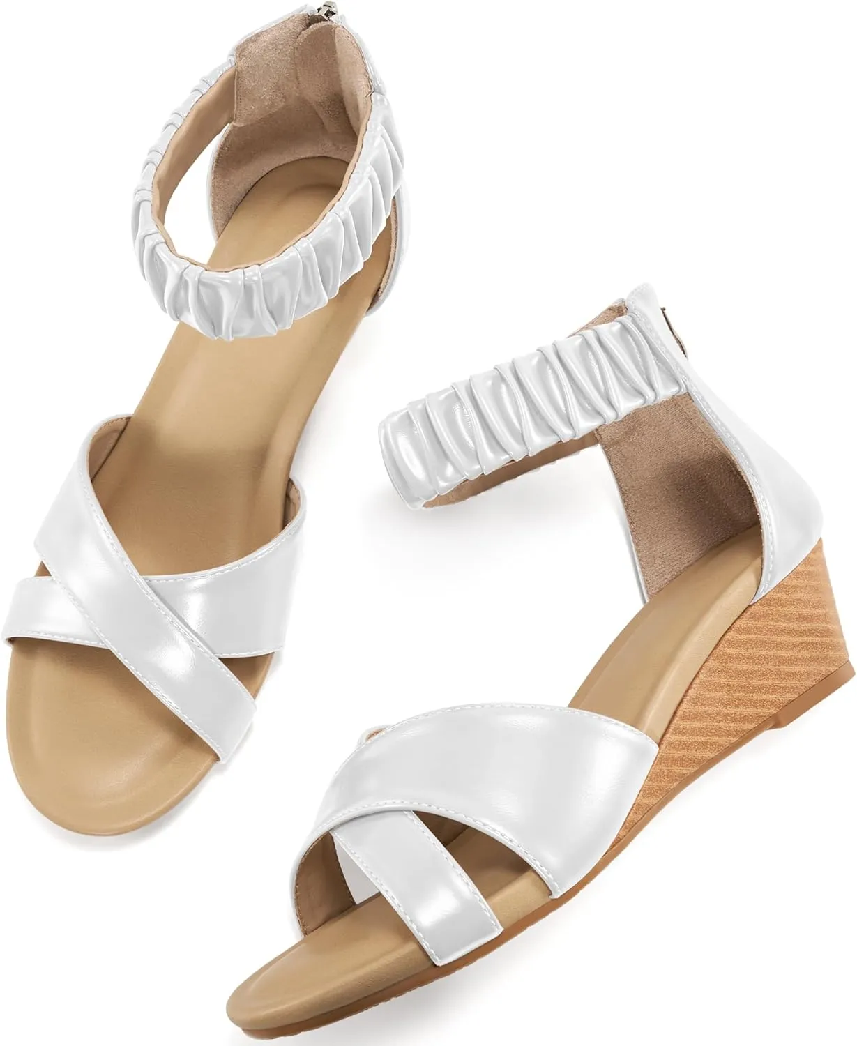 HARENCE Womens Sandals Wedge Shoes: Comfortable Dressy Platform Sandal with Zipper Summer Gladiator Open Toe Low Heel Wedges