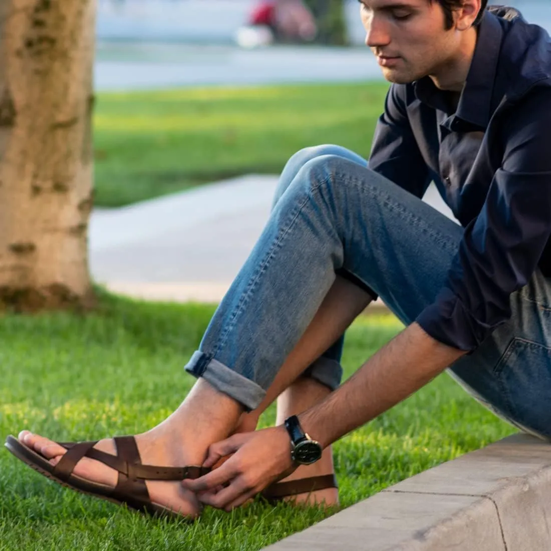 Harssidanzar Genuine Leather Sandals Mens for Outdoor Sandals Mens Adjustable Strap Sandals Leather Sandals Men GM202
