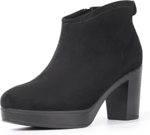 Hawkwell Women's Suede Arch Support Side Zipper Comfort Ankle Boot Chunky Block Heel Booties