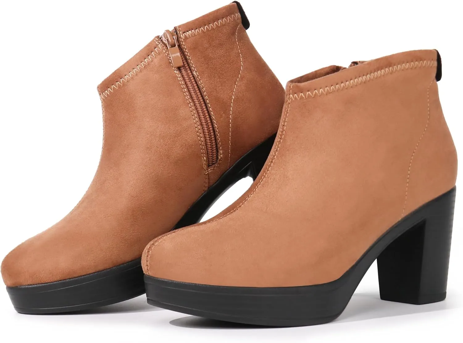Hawkwell Women's Suede Arch Support Side Zipper Comfort Ankle Boot Chunky Block Heel Booties