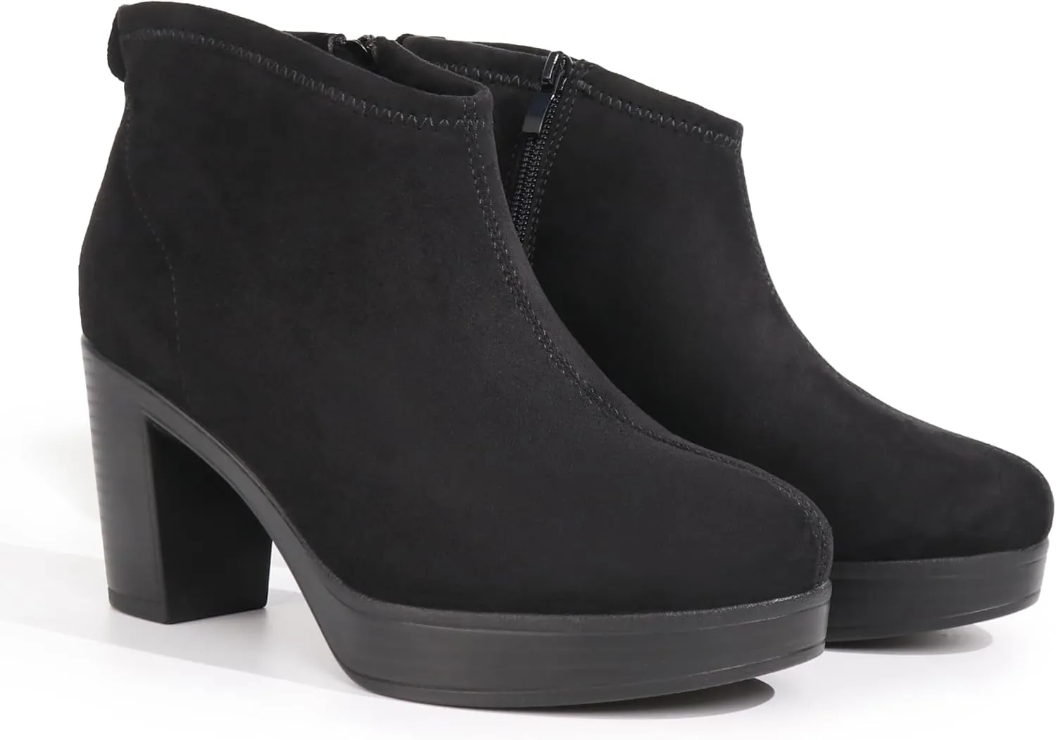 Hawkwell Women's Suede Arch Support Side Zipper Comfort Ankle Boot Chunky Block Heel Booties