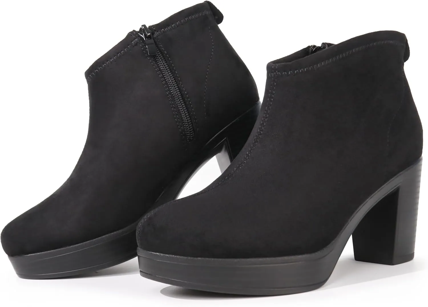 Hawkwell Women's Suede Arch Support Side Zipper Comfort Ankle Boot Chunky Block Heel Booties