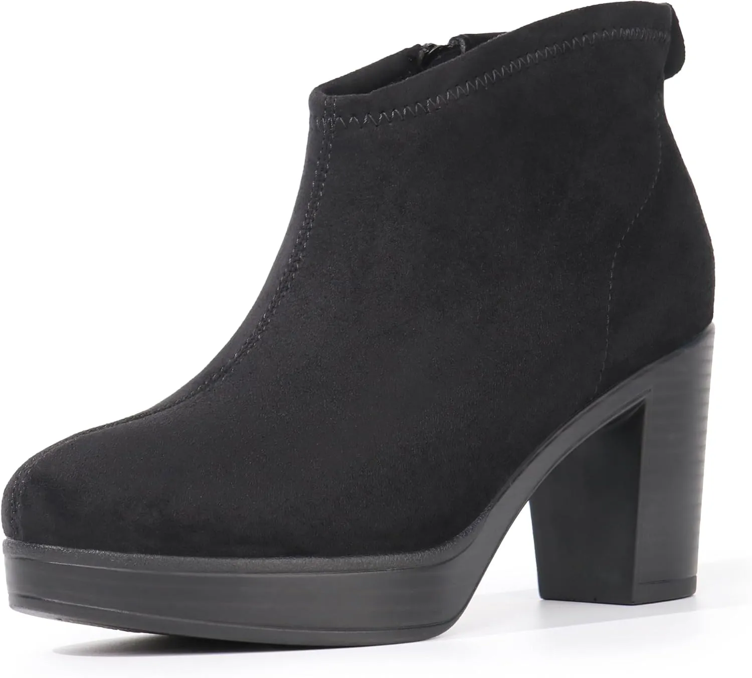 Hawkwell Women's Suede Arch Support Side Zipper Comfort Ankle Boot Chunky Block Heel Booties