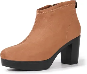 Hawkwell Women's Suede Arch Support Side Zipper Comfort Ankle Boot Chunky Block Heel Booties