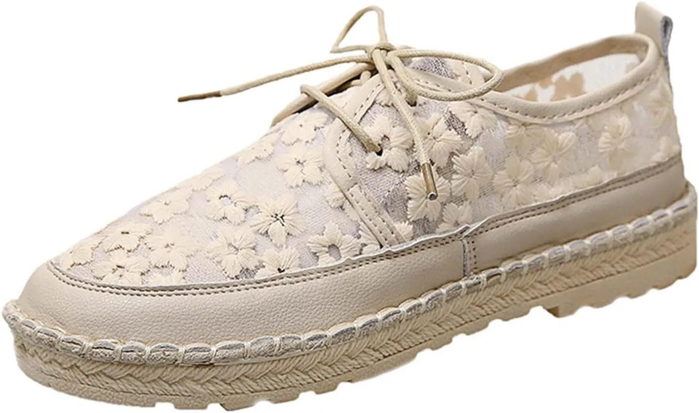 Hbeylia Platform Espadrilles Fashion Sneakers For Women Girls Flower Embroidered Lace Breathable Lace Up Low Top Play Sneakers Canvas Shoes Casual Leather Slip On Walking Shoes Loafers