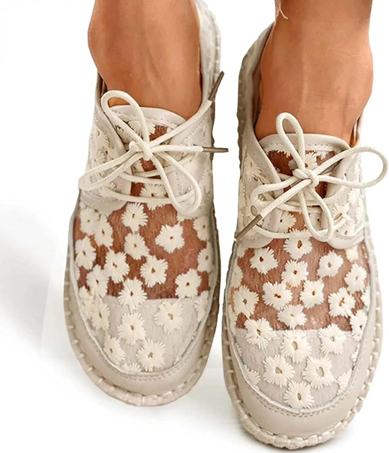 Hbeylia Platform Espadrilles Fashion Sneakers For Women Girls Flower Embroidered Lace Breathable Lace Up Low Top Play Sneakers Canvas Shoes Casual Leather Slip On Walking Shoes Loafers