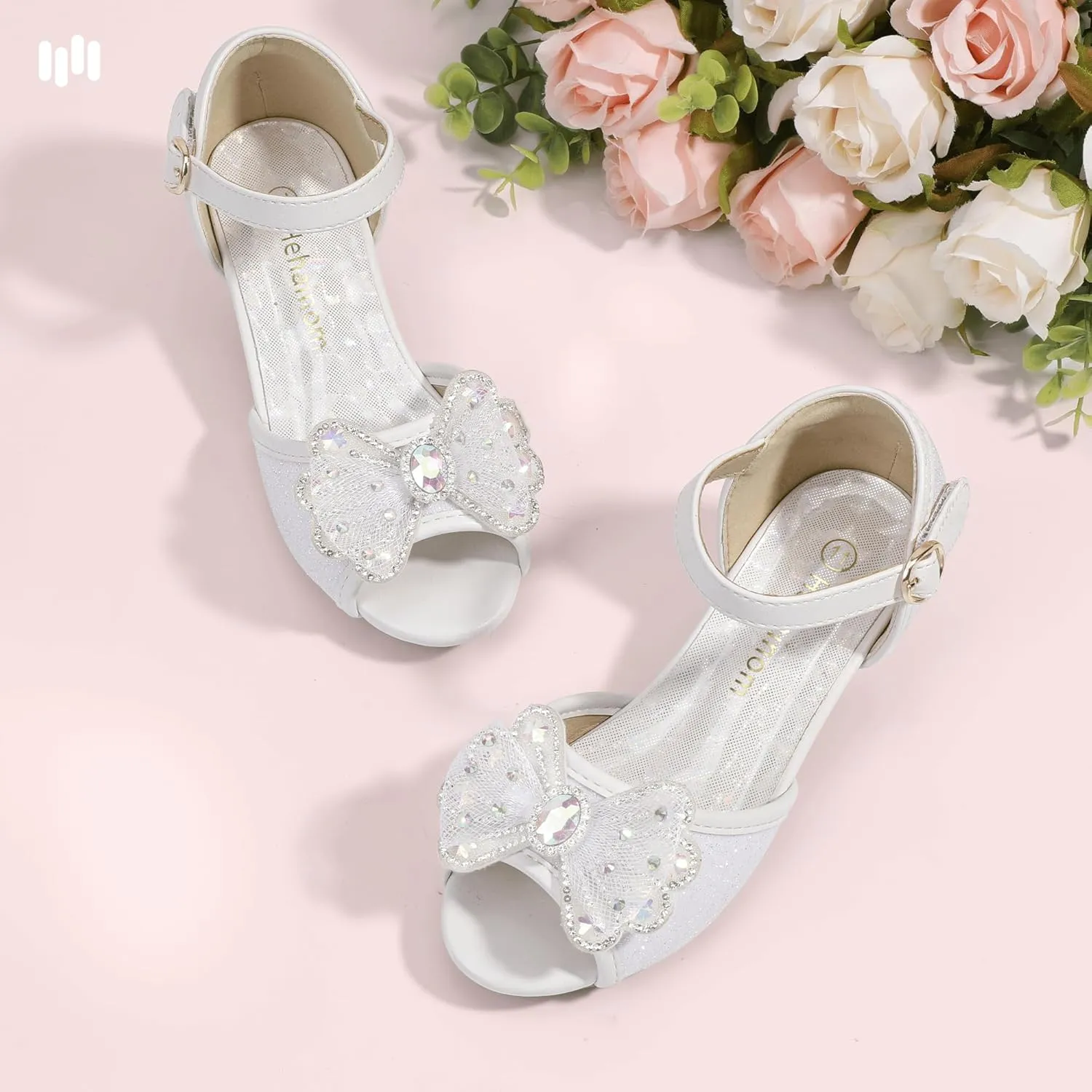 Hehainom Toddler Dress Shoes Little Girls Heels Flower Girl Sandals Open Toe Big Kid Wedding Party Shoes