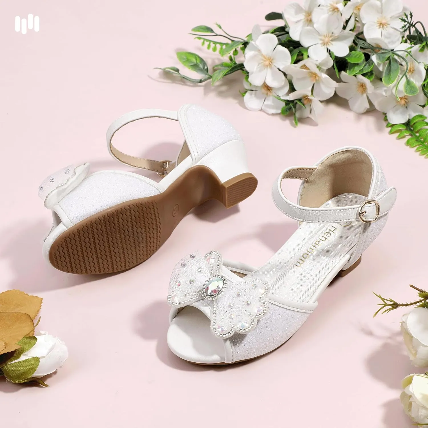 Hehainom Toddler Dress Shoes Little Girls Heels Flower Girl Sandals Open Toe Big Kid Wedding Party Shoes