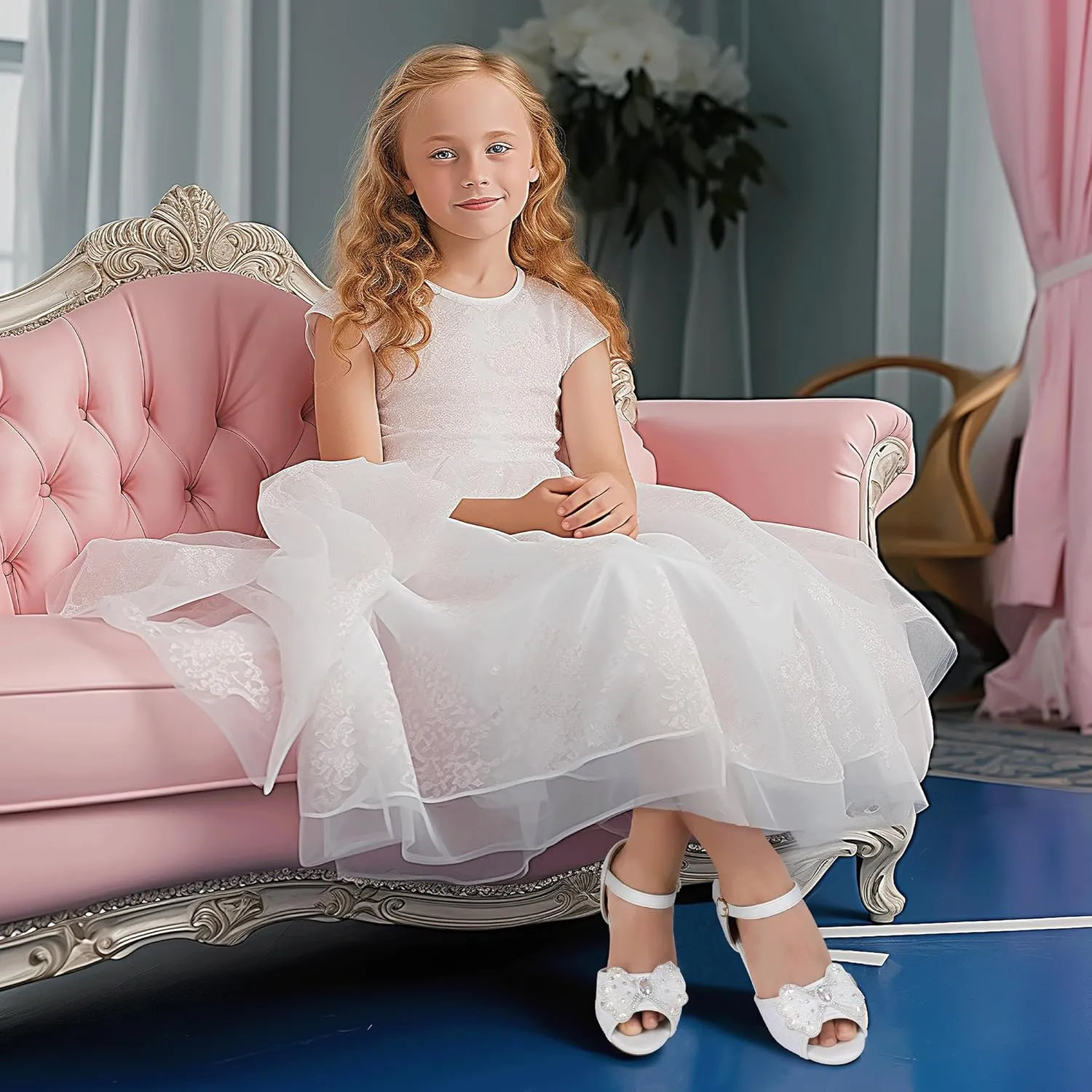 Hehainom Toddler Dress Shoes Little Girls Heels Flower Girl Sandals Open Toe Big Kid Wedding Party Shoes