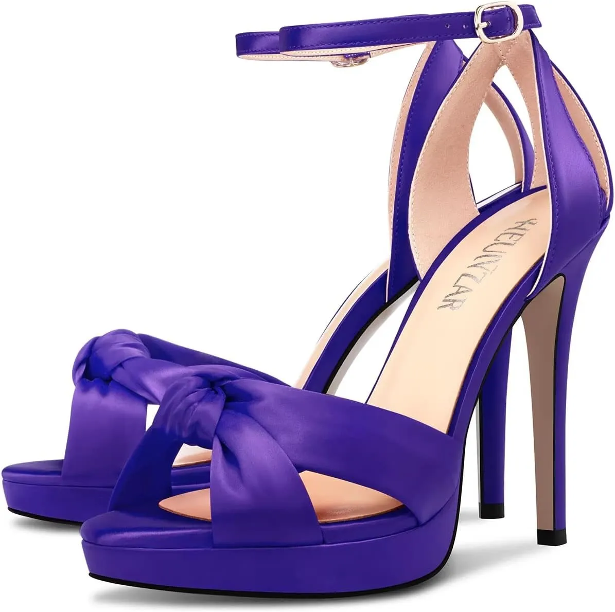 HEUIVZAR Women Stiletto High Platform Heel Peep Open Toe Sandals Ankle Strap Bow-knot Prom Cute Shoes