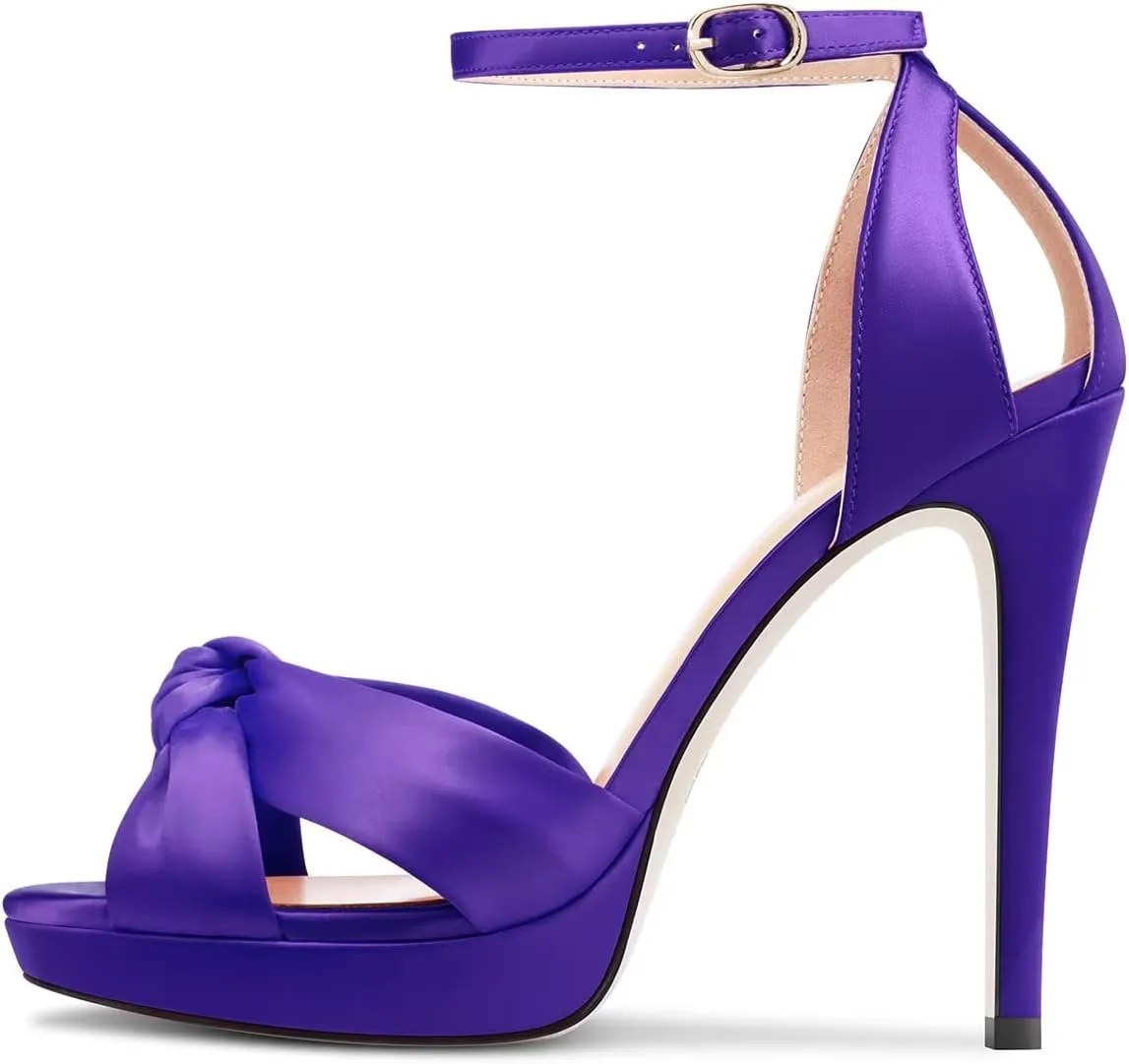 HEUIVZAR Women Stiletto High Platform Heel Peep Open Toe Sandals Ankle Strap Bow-knot Prom Cute Shoes