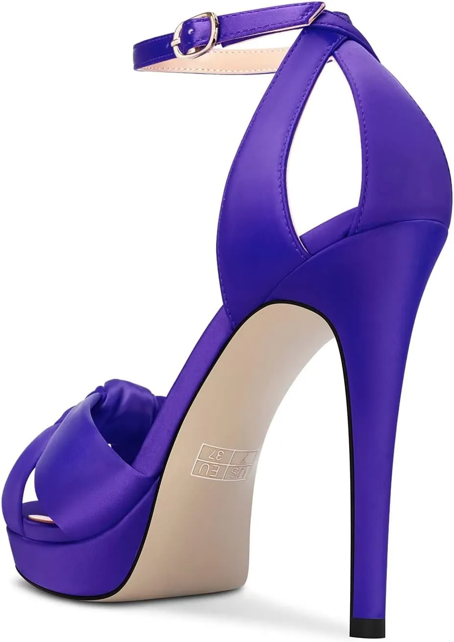 HEUIVZAR Women Stiletto High Platform Heel Peep Open Toe Sandals Ankle Strap Bow-knot Prom Cute Shoes