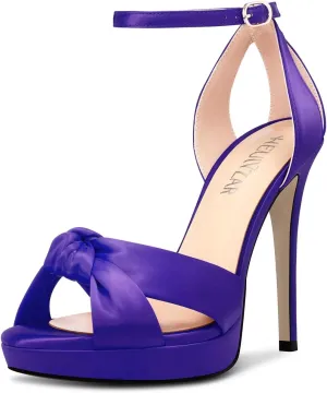 HEUIVZAR Women Stiletto High Platform Heel Peep Open Toe Sandals Ankle Strap Bow-knot Prom Cute Shoes