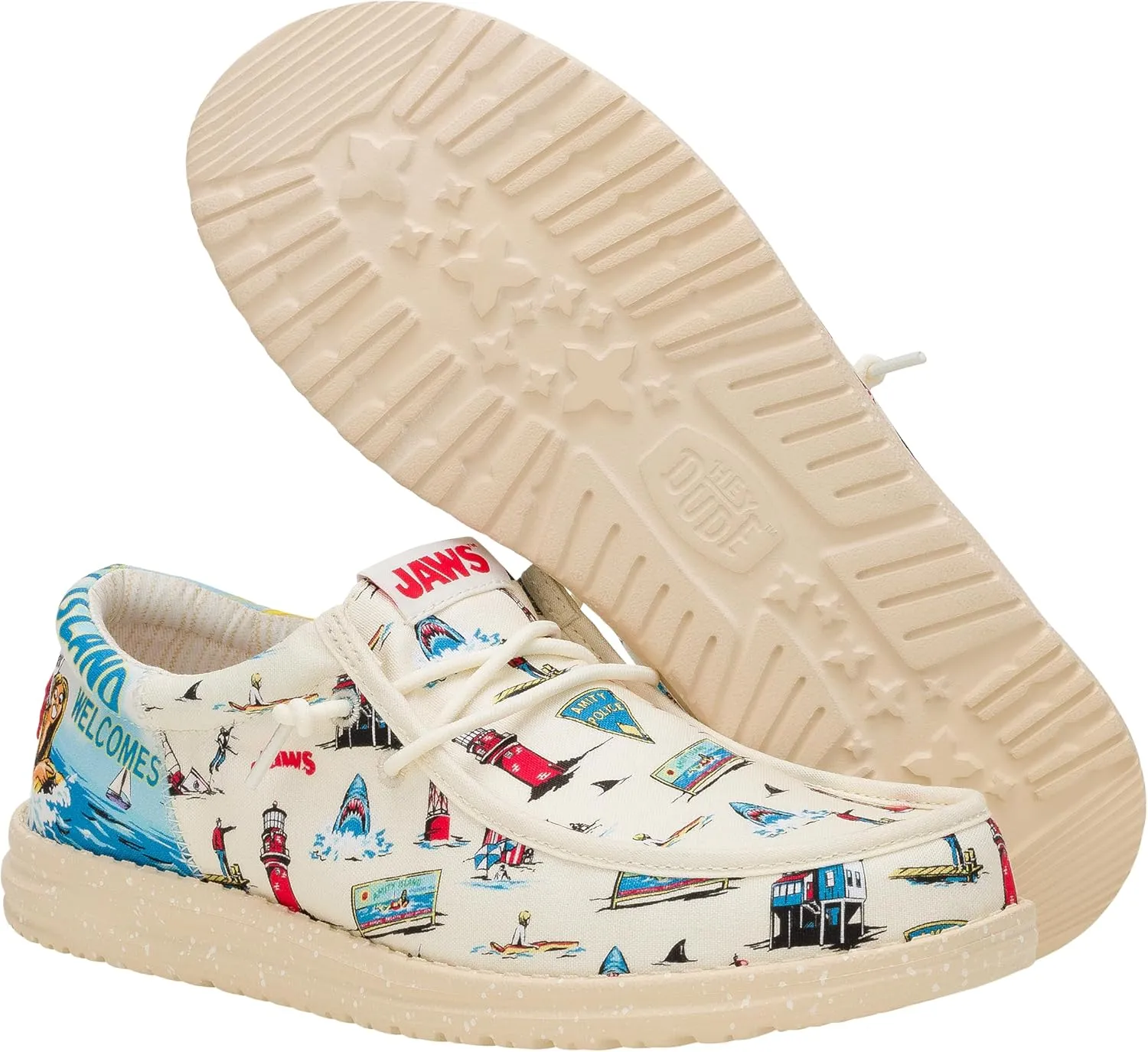 HEYDUDE Wally Funk Jaws Cream/Multi Men's Shoes, Men's Slip-on Loafers, Comfortable & Light-Weight