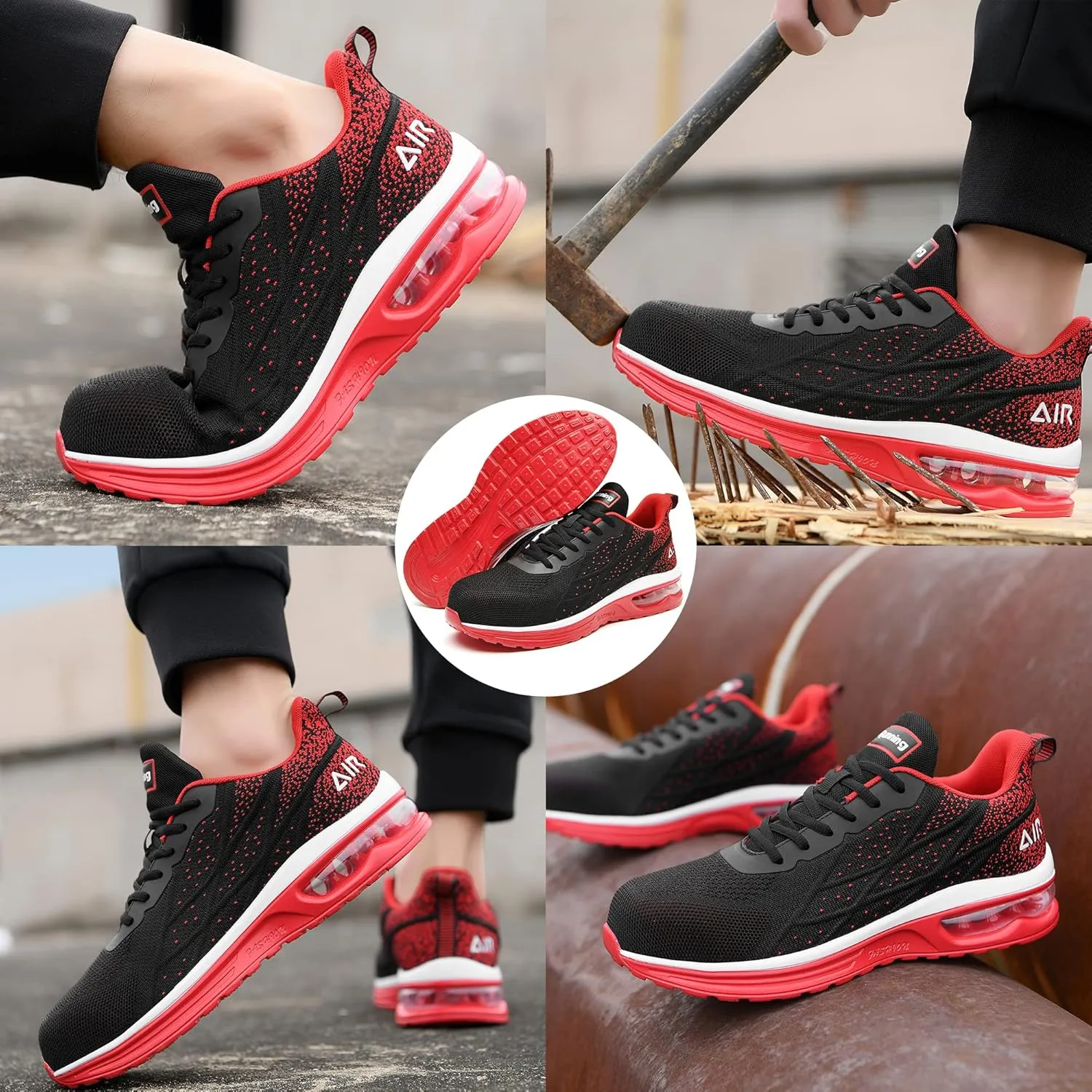 HiHatide Steel Toe Shoes for Men Work Shoes Safety Sneakers Air Cushion Lightweight Slip Resistant Breathable Comfortable
