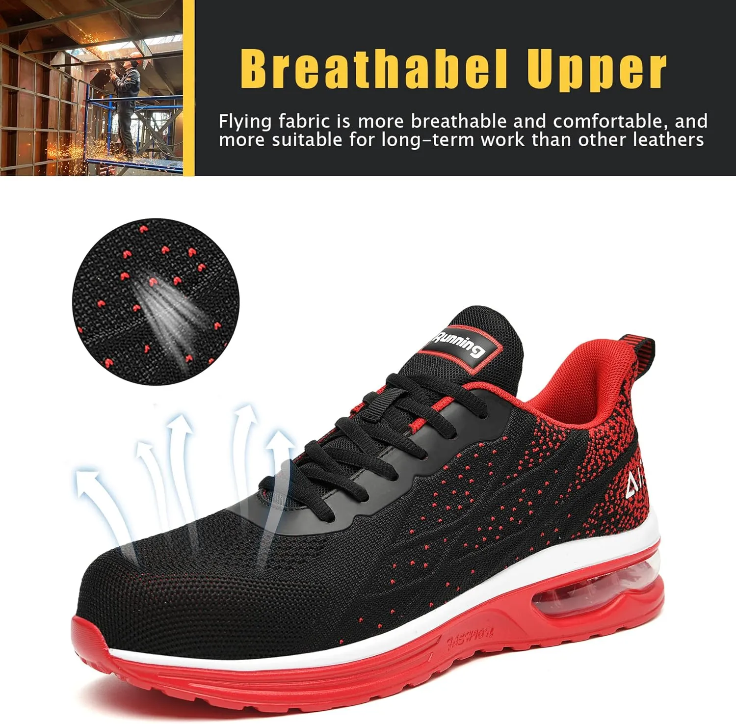 HiHatide Steel Toe Shoes for Men Work Shoes Safety Sneakers Air Cushion Lightweight Slip Resistant Breathable Comfortable