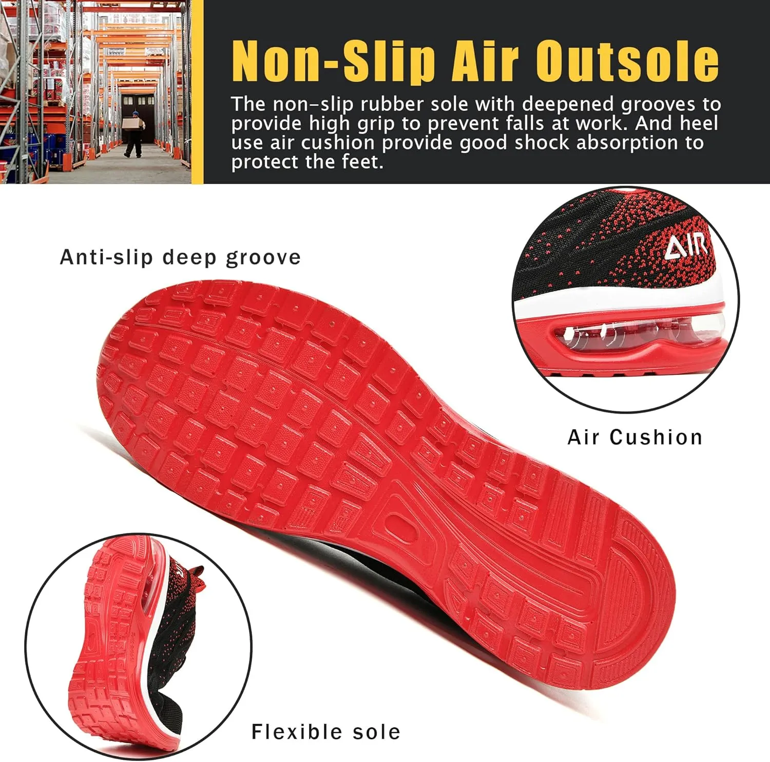 HiHatide Steel Toe Shoes for Men Work Shoes Safety Sneakers Air Cushion Lightweight Slip Resistant Breathable Comfortable