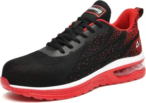 HiHatide Steel Toe Shoes for Men Work Shoes Safety Sneakers Air Cushion Lightweight Slip Resistant Breathable Comfortable