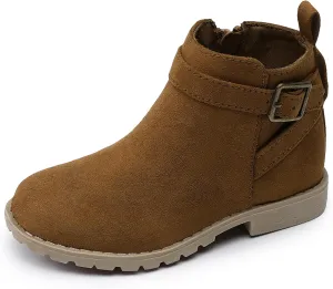 HOMEHOT Girls Ankle Boots Suede Leather Side Zipper Low Heels short (toddler/littile kids)