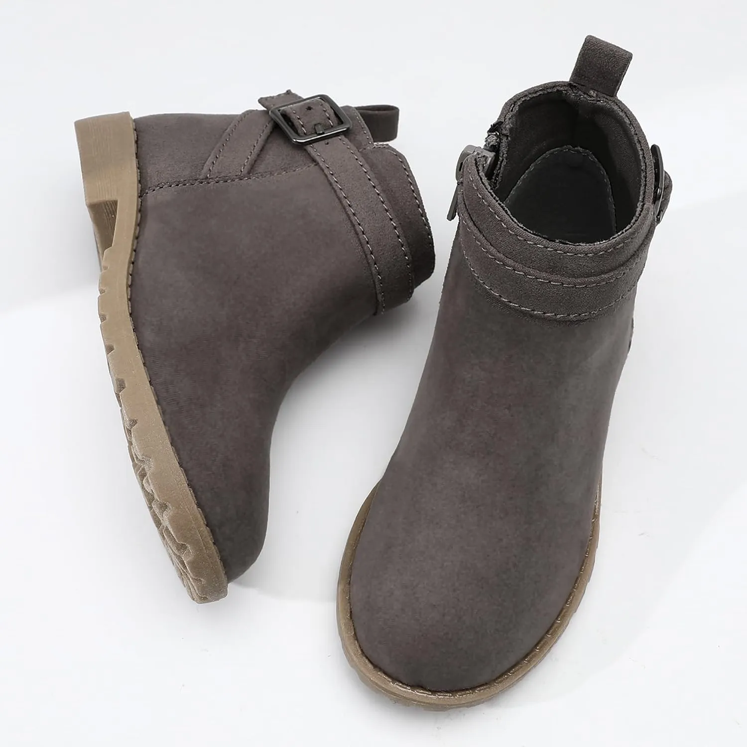 HOMEHOT Girls Ankle Boots Suede Leather Side Zipper Low Heels short (toddler/littile kids)