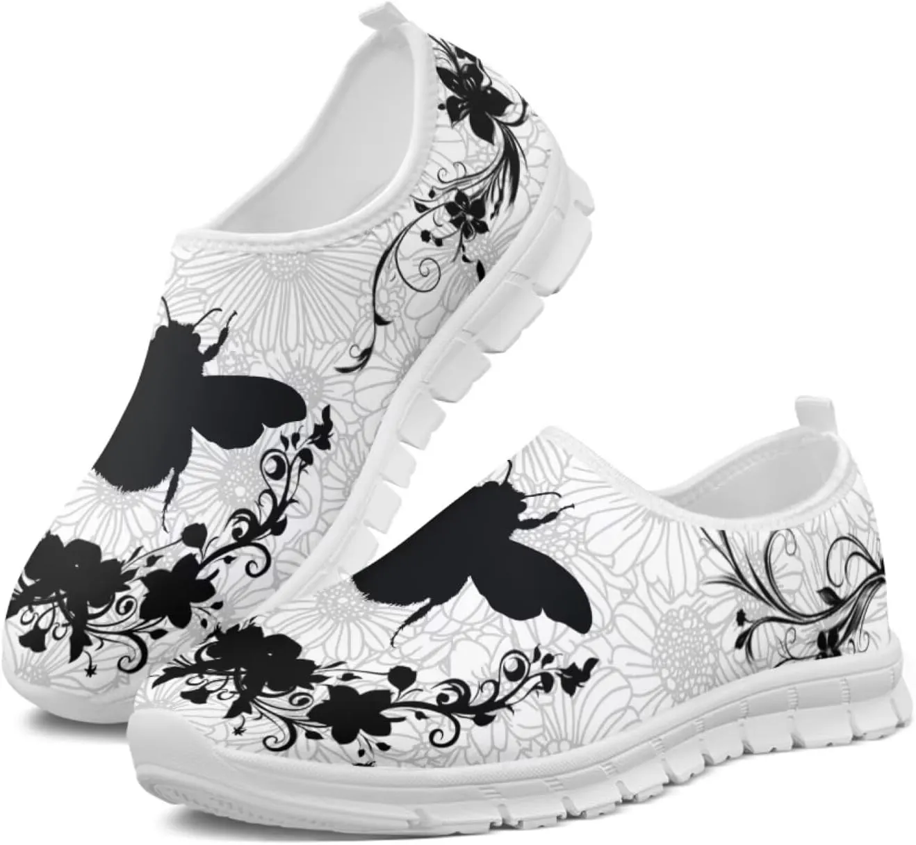 Howilath Boho Flower Slip on Shoes for Men Women Animal Print Casual Loafers Running Sneakers Anti-Skid Fashion Shoes