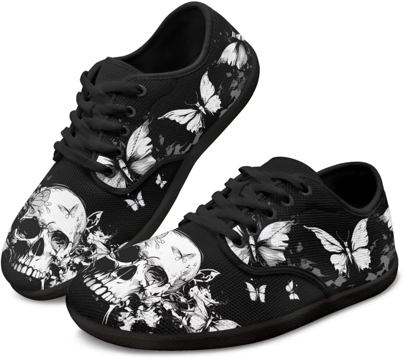 Howilath Gothic Skul Barefoot Shoes Women Lace up Walking Flat Shoes Casual Loafers Running Sneakers
