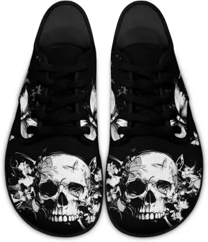 Howilath Gothic Skul Barefoot Shoes Women Lace up Walking Flat Shoes Casual Loafers Running Sneakers