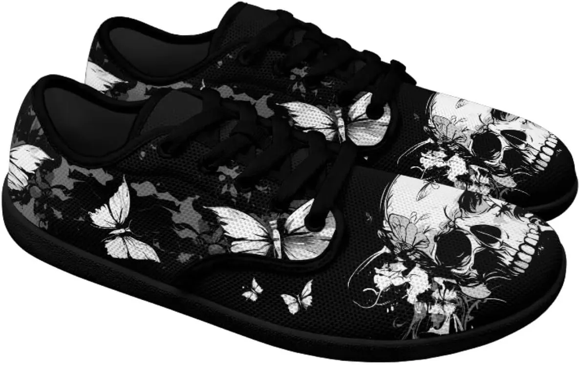 Howilath Gothic Skul Barefoot Shoes Women Lace up Walking Flat Shoes Casual Loafers Running Sneakers