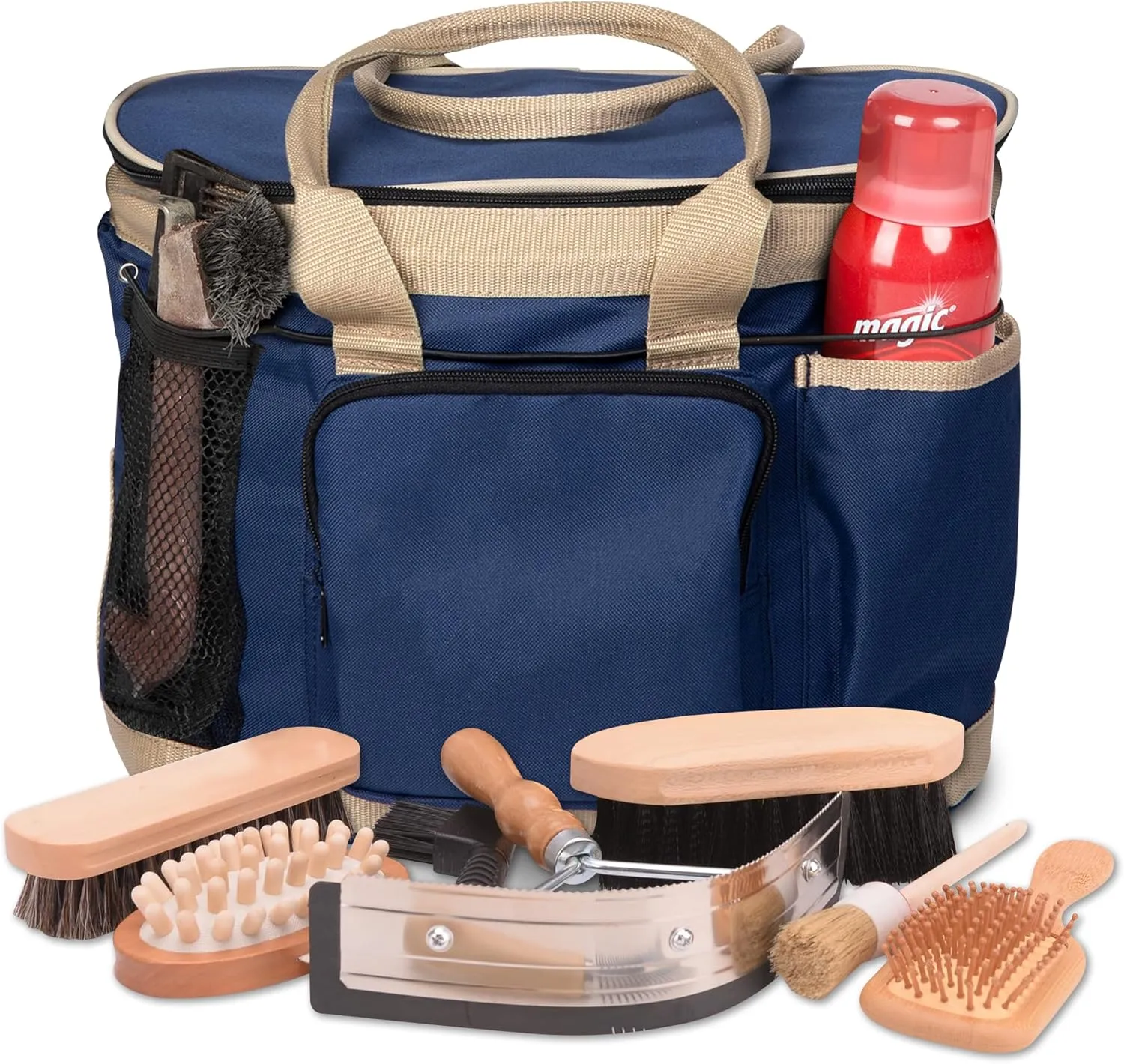 Huntley Equestrian Deluxe Grooming Bag Perfectly Designed Easy Access Multi Pocket Zipper Top Closure Double Handles Shoulder Strap Exterior Pockets