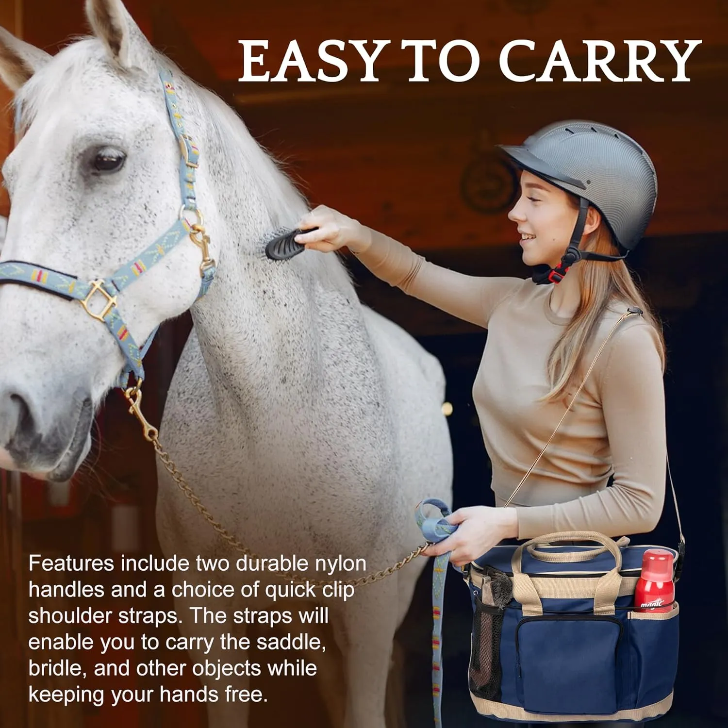 Huntley Equestrian Deluxe Grooming Bag Perfectly Designed Easy Access Multi Pocket Zipper Top Closure Double Handles Shoulder Strap Exterior Pockets