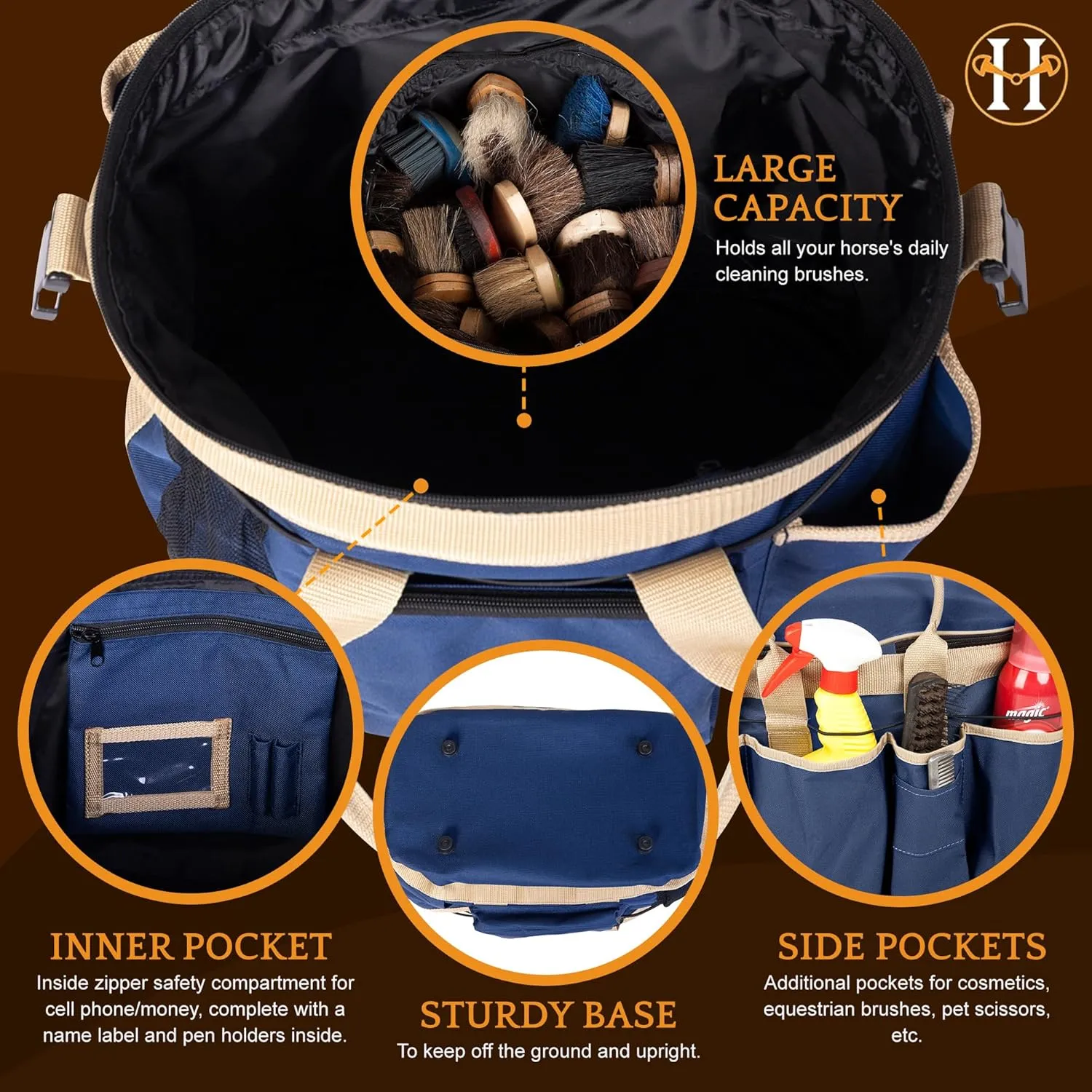 Huntley Equestrian Deluxe Grooming Bag Perfectly Designed Easy Access Multi Pocket Zipper Top Closure Double Handles Shoulder Strap Exterior Pockets