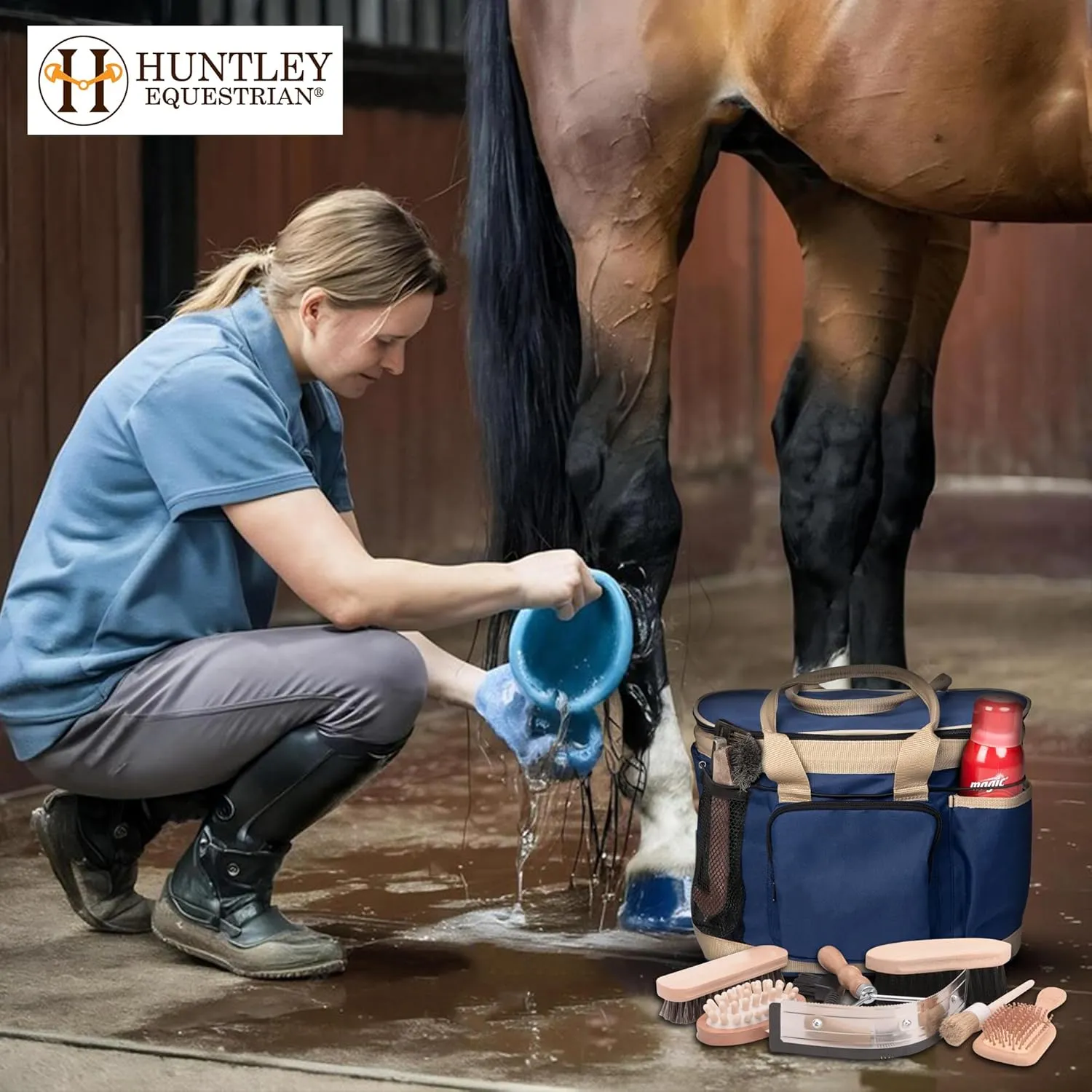 Huntley Equestrian Deluxe Grooming Bag Perfectly Designed Easy Access Multi Pocket Zipper Top Closure Double Handles Shoulder Strap Exterior Pockets