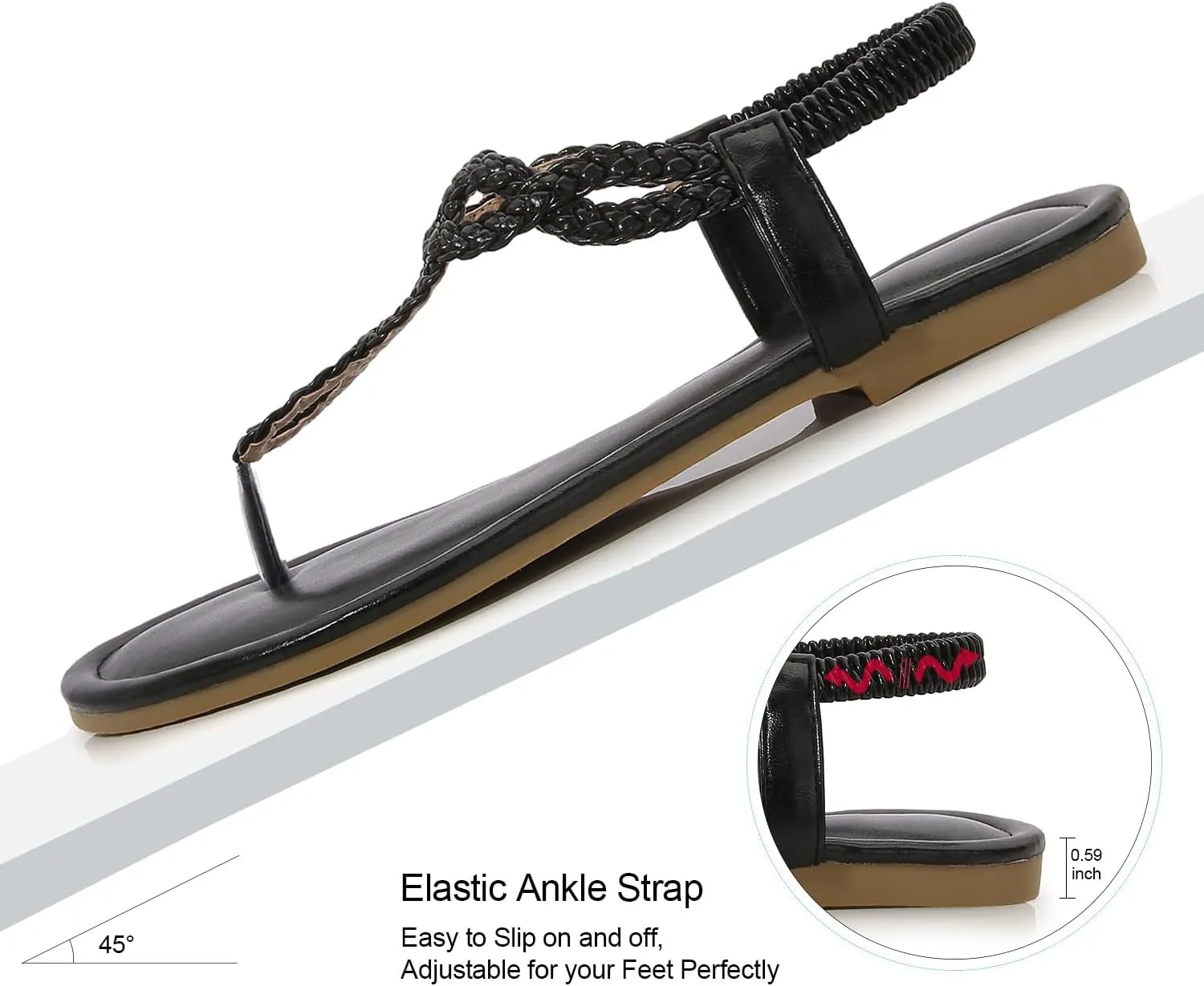 iCKER Women Rhinestone Sandals T-Strap Buckle Bohemian Pearl Crystal Flat Sandals