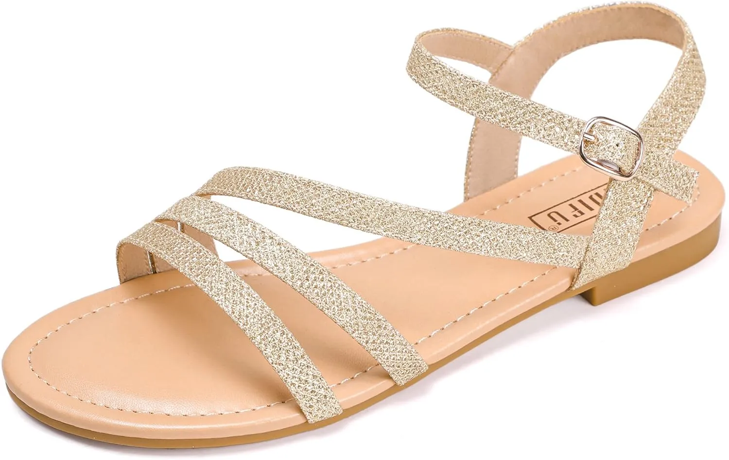 IDIFU Strappy Sandals for Women Dressy Summer Flat Sandals with Back Strap Open Toe Slingback Ankle Strap Sandals Wedding Bridal Prom Bride Bridesmaid Sandals Comfortable Cute Casual Dress Sandals